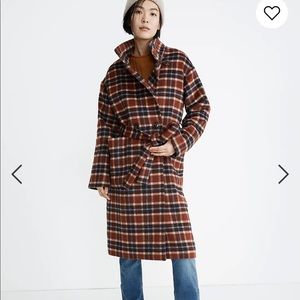 Madewell Brown Plaid Long Belted Coat